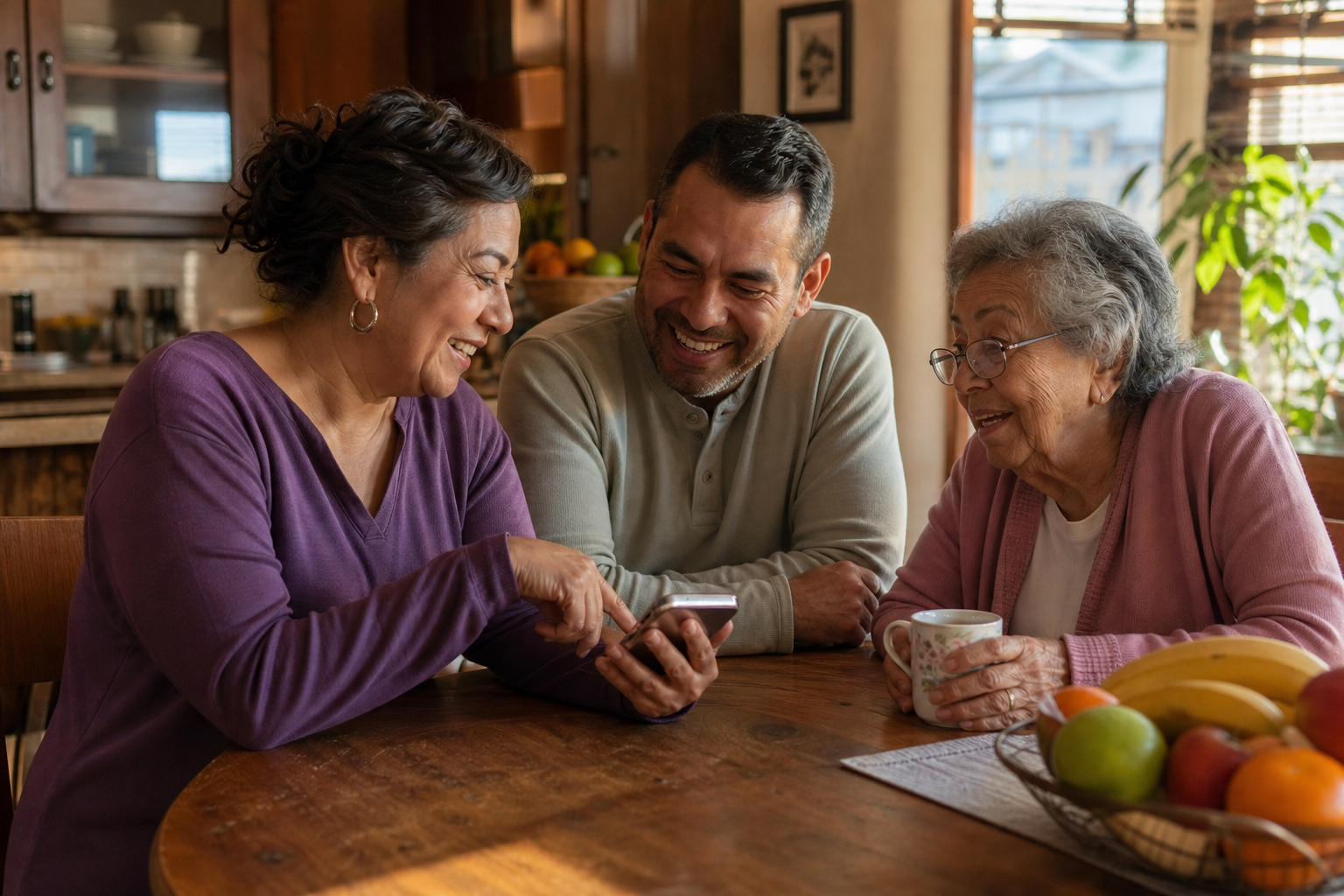 Adult siblings and their aging mother share a calendar at the kitchen table so caring for mom is no longer one person’s job.