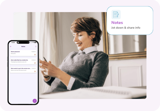 Caregiver writing quick reminders in Neela’s Notes feature