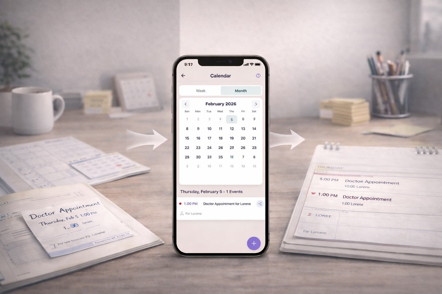 Neela’s Calendar feature showing a doctor appointment scheduled for a loved one, keeping important dates organized in one place.